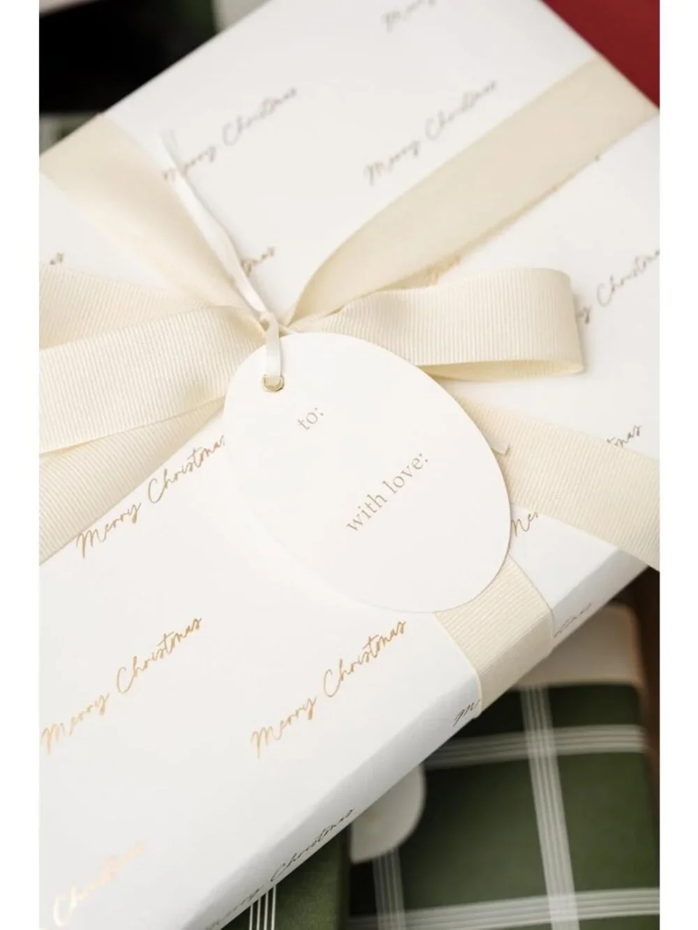 Premium Matte Christmas Wrapping Paper Roll, Gold-Foil Plaid Design, 30